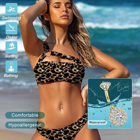 14G Titanium Belly Button Rings for Women Gold Silver Belly Rings Halo Internally Threaded Belly Ring Flower Opal 10mm AAAAAA Cubic Zirconia Navel Body Belly Piercing in Kuwait