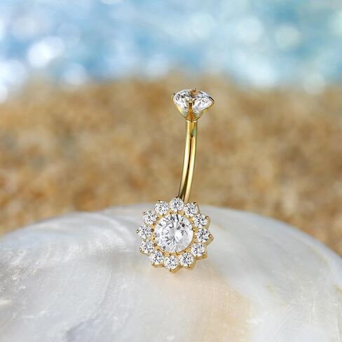 14G Titanium Belly Button Rings for Women Gold Silver Belly Rings Halo Internally Threaded Belly Ring Flower Opal 10mm AAAAAA Cubic Zirconia Navel Body Belly Piercing in Kuwait