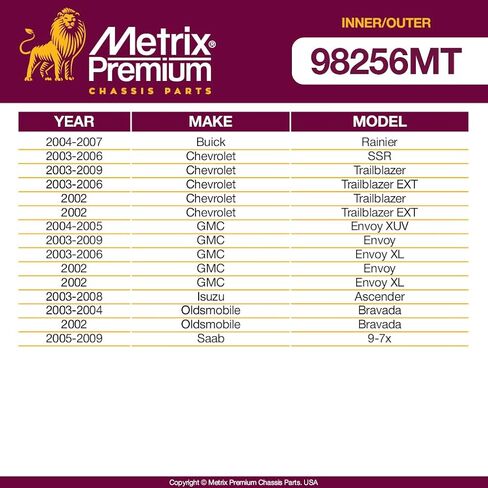 أجزاء الهيكل الفاخرة من Metrix - طقم نهاية قضيب ربط داخلي وخارجي مكون من 4 قطع يناسب 04-07 Buick Rainier، 03-06 شيفروليه SSR، 03-09 GMC Envoy، 03-08 Isuzu Ascender، EV80965 ES3675 ES3676 صنع في أوروبا in Kuwait