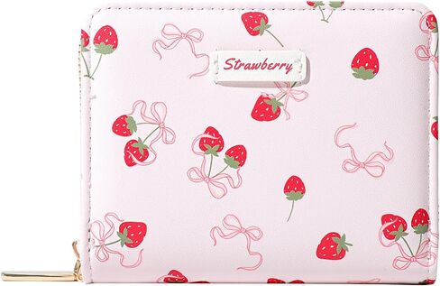 Sunwel Fashion Women محافظ طباعة لطيفة مع فتحات بطاقة الائتمان Window & Zipper Coin Pouch (كريم القوس الكرز) in Kuwait