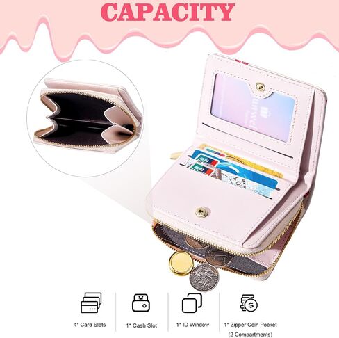 Sunwel Fashion Women محافظ طباعة لطيفة مع فتحات بطاقة الائتمان Window & Zipper Coin Pouch (كريم القوس الكرز) in Kuwait