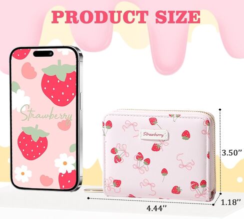 Sunwel Fashion Women محافظ طباعة لطيفة مع فتحات بطاقة الائتمان Window & Zipper Coin Pouch (كريم القوس الكرز) in Kuwait
