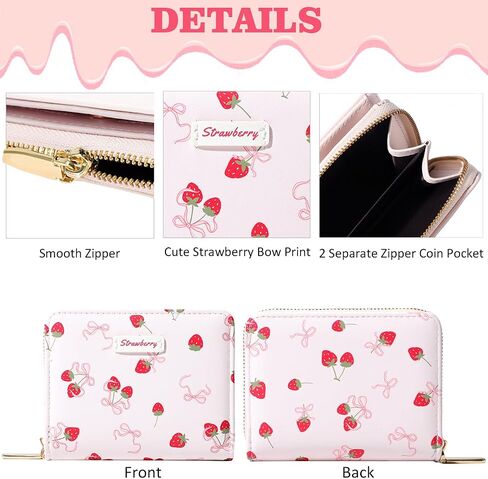 Sunwel Fashion Women محافظ طباعة لطيفة مع فتحات بطاقة الائتمان Window & Zipper Coin Pouch (كريم القوس الكرز) in Kuwait