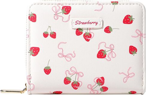 Sunwel Fashion Women محافظ طباعة لطيفة مع فتحات بطاقة الائتمان Window & Zipper Coin Pouch (كريم القوس الكرز) in Kuwait