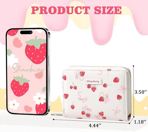 Sunwel Fashion Women محافظ طباعة لطيفة مع فتحات بطاقة الائتمان Window & Zipper Coin Pouch (كريم القوس الكرز) in Kuwait