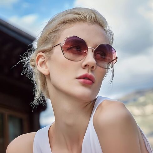 نظارة شمسية متضخمة ، عدسات ترنائية أرجوانية ، إطار معدني ذهبي وردي ، حماية للأشعة فوق البنفسجية ، نظارات الشمس العصرية للنساء in Saudi Arabia