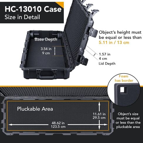 Lykus HC-4210 Waterproof Hard Case with Customizable Foam, Interior size 16.8x5.4x3.5 in, Suitable for long slim items in Saudi Arabia