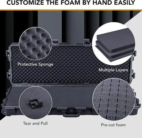 Lykus HC-4210 Waterproof Hard Case with Customizable Foam, Interior size 16.8x5.4x3.5 in, Suitable for long slim items in Saudi Arabia