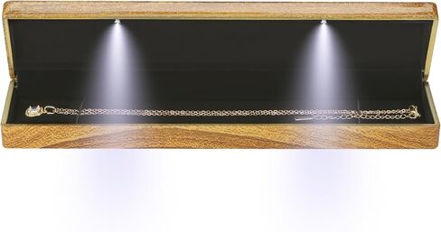 Wooden Necklace Bracelet Box with LED Light, Velvet Lining Bracelet Pendant Long Chain Organizer Holder Display Case for Wedding Christmas Engagement Birthday Anniversary (Style 3) in Kuwait