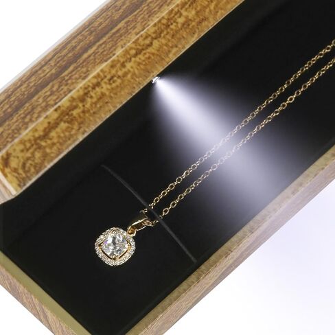 Wooden Necklace Bracelet Box with LED Light, Velvet Lining Bracelet Pendant Long Chain Organizer Holder Display Case for Wedding Christmas Engagement Birthday Anniversary (Style 3) in Kuwait