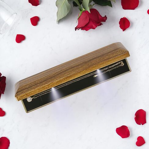Wooden Necklace Bracelet Box with LED Light, Velvet Lining Bracelet Pendant Long Chain Organizer Holder Display Case for Wedding Christmas Engagement Birthday Anniversary (Style 3) in Kuwait