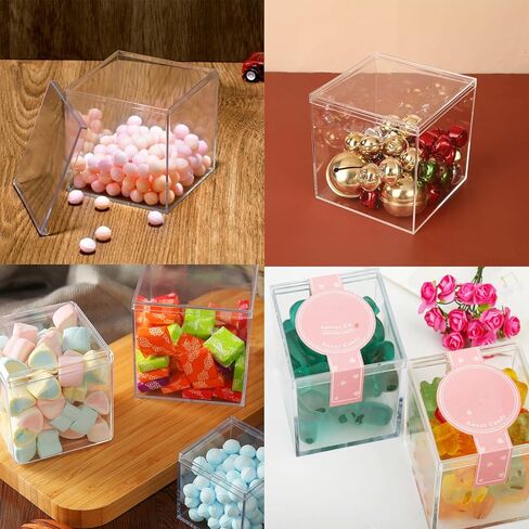 4 Pack Clear Acrylic Box with Lid, 3.9x3.9x3.9 Inch Acrylic Boxes for Display, Small Acrylics Box Clear Plastic Box, Plastic Square Cube for Candy Jewelry Storage Container Boxs in Saudi Arabia