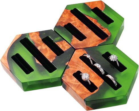 Hexagonal Resin-Wood Jewelry Organizers | Ring Dish,Wedding Ring Box | Jewelry Storage Tray Holds 3-5 Rings | Ring Display Holder Handcrafted Design for Gift, Birthday Mother's Day for Women in Saudi Arabia