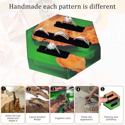 Hexagonal Resin-Wood Jewelry Organizers | Ring Dish,Wedding Ring Box | Jewelry Storage Tray Holds 3-5 Rings | Ring Display Holder Handcrafted Design for Gift, Birthday Mother's Day for Women in Saudi Arabia
