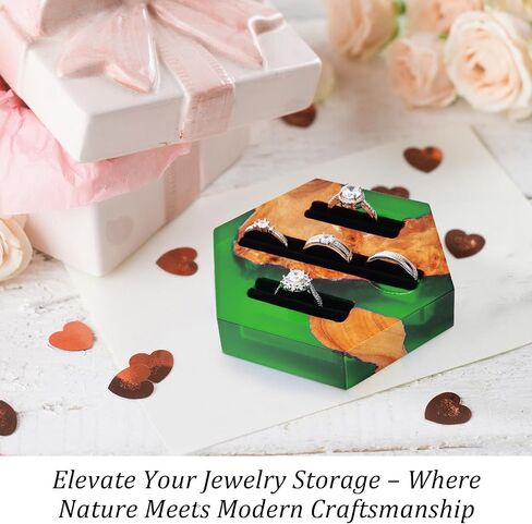 Hexagonal Resin-Wood Jewelry Organizers | Ring Dish,Wedding Ring Box | Jewelry Storage Tray Holds 3-5 Rings | Ring Display Holder Handcrafted Design for Gift, Birthday Mother's Day for Women in Saudi Arabia