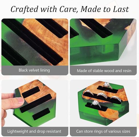 Hexagonal Resin-Wood Jewelry Organizers | Ring Dish,Wedding Ring Box | Jewelry Storage Tray Holds 3-5 Rings | Ring Display Holder Handcrafted Design for Gift, Birthday Mother's Day for Women in Saudi Arabia