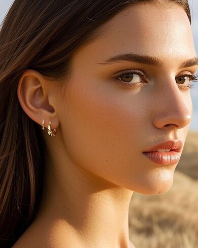 3 Pairttrendy Set Set أقراط- 14 كيلو مقعد بالذهب أقراط للنساء ، هدية مجوهرات قابلة للتكديس قابلة للتكديس لخفيفة الوزن لثقبات متعددة in Kuwait
