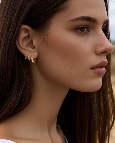 3 Pairttrendy Set Set أقراط- 14 كيلو مقعد بالذهب أقراط للنساء ، هدية مجوهرات قابلة للتكديس قابلة للتكديس لخفيفة الوزن لثقبات متعددة in Kuwait
