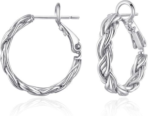 Twisted Gold and Silver Hoop Earrings for Women, 14K Gold Plated, Lightweight & Hypoallergenic, Vintage Round Hoop Jewelry for Sensitive Ears in Kuwait