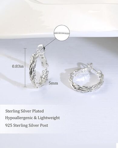 Twisted Gold and Silver Hoop Earrings for Women, 14K Gold Plated, Lightweight & Hypoallergenic, Vintage Round Hoop Jewelry for Sensitive Ears in Kuwait