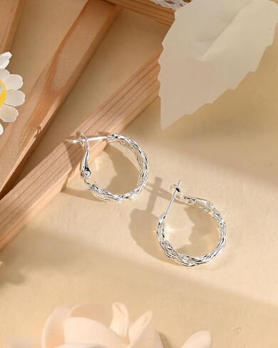 Twisted Gold and Silver Hoop Earrings for Women, 14K Gold Plated, Lightweight & Hypoallergenic, Vintage Round Hoop Jewelry for Sensitive Ears in Kuwait