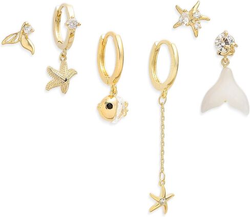 Sonateomber Gold Small Hoop أقراط تم تعيينها للنساء ، وشيك CZ Rhinestone Pearl Star Star Moon Leaf Stain stud stud stacks cartilage beach planet ering in Kuwait
