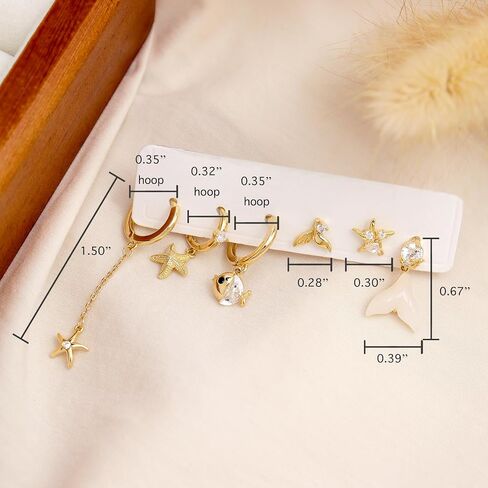 Sonateomber Gold Small Hoop أقراط تم تعيينها للنساء ، وشيك CZ Rhinestone Pearl Star Star Moon Leaf Stain stud stud stacks cartilage beach planet ering in Kuwait