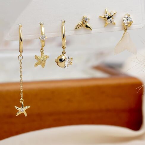 Sonateomber Gold Small Hoop أقراط تم تعيينها للنساء ، وشيك CZ Rhinestone Pearl Star Star Moon Leaf Stain stud stud stacks cartilage beach planet ering in Kuwait