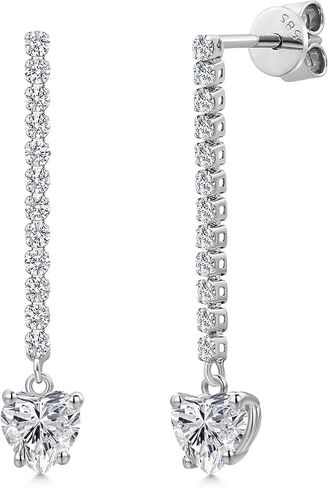 GEM Stone King 14K White Gold Gemstone Birthstone and Lab Garwing Diamond Long Lond arocrings for Women | شكل القلب 5 ملم وجولة 1.5mm | أقراط السلسلة الذهب البيضاء in Kuwait