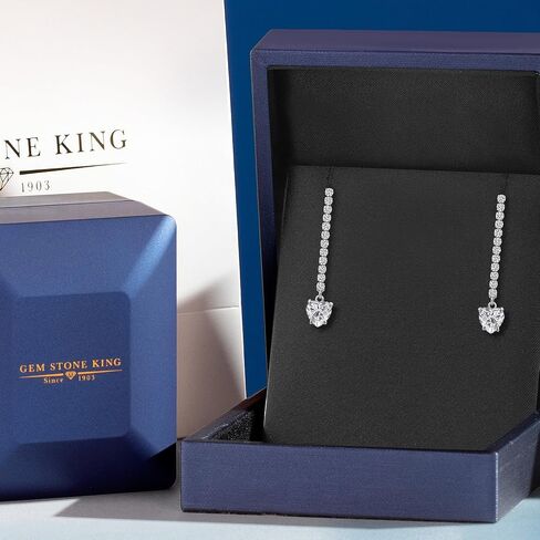 GEM Stone King 14K White Gold Gemstone Birthstone and Lab Garwing Diamond Long Lond arocrings for Women | شكل القلب 5 ملم وجولة 1.5mm | أقراط السلسلة الذهب البيضاء in Kuwait