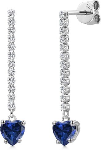 GEM Stone King 14K White Gold Gemstone Birthstone and Lab Garwing Diamond Long Lond arocrings for Women | شكل القلب 5 ملم وجولة 1.5mm | أقراط السلسلة الذهب البيضاء in Kuwait