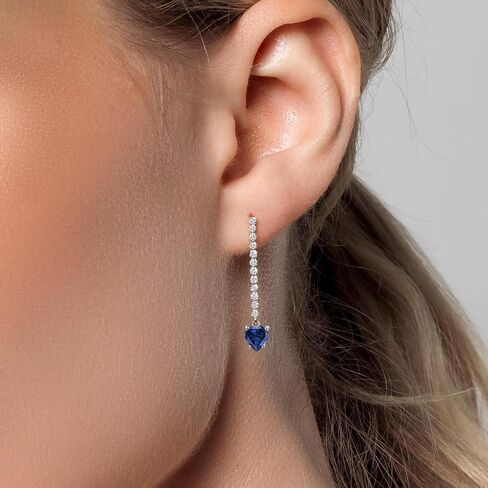 GEM Stone King 14K White Gold Gemstone Birthstone and Lab Garwing Diamond Long Lond arocrings for Women | شكل القلب 5 ملم وجولة 1.5mm | أقراط السلسلة الذهب البيضاء in Kuwait