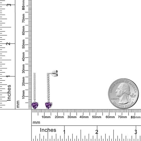 GEM Stone King 14K White Gold Gemstone Birthstone and Lab Garwing Diamond Long Lond arocrings for Women | شكل القلب 5 ملم وجولة 1.5mm | أقراط السلسلة الذهب البيضاء in Saudi Arabia