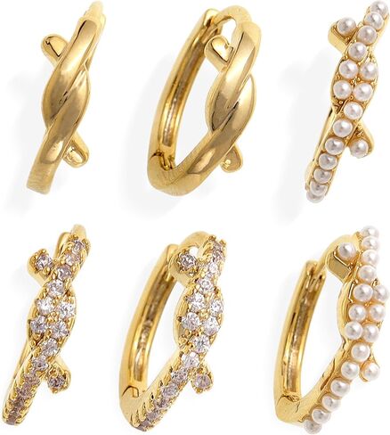 Sonateomber Gold Small Hoop أقراط تم تعيينها للنساء ، وشيك CZ Rhinestone Pearl Star Star Moon Leaf Stain stud stud stacks cartilage beach planet ering in Saudi Arabia