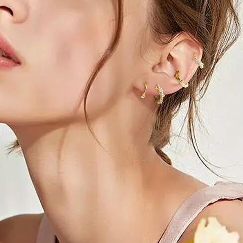 Sonateomber Gold Small Hoop أقراط تم تعيينها للنساء ، وشيك CZ Rhinestone Pearl Star Star Moon Leaf Stain stud stud stacks cartilage beach planet ering in Saudi Arabia