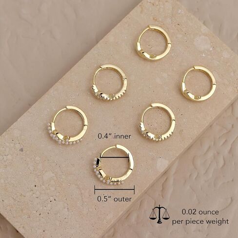 Sonateomber Gold Small Hoop أقراط تم تعيينها للنساء ، وشيك CZ Rhinestone Pearl Star Star Moon Leaf Stain stud stud stacks cartilage beach planet ering in Saudi Arabia