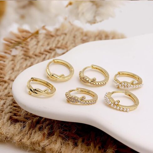 Sonateomber Gold Small Hoop أقراط تم تعيينها للنساء ، وشيك CZ Rhinestone Pearl Star Star Moon Leaf Stain stud stud stacks cartilage beach planet ering in Saudi Arabia