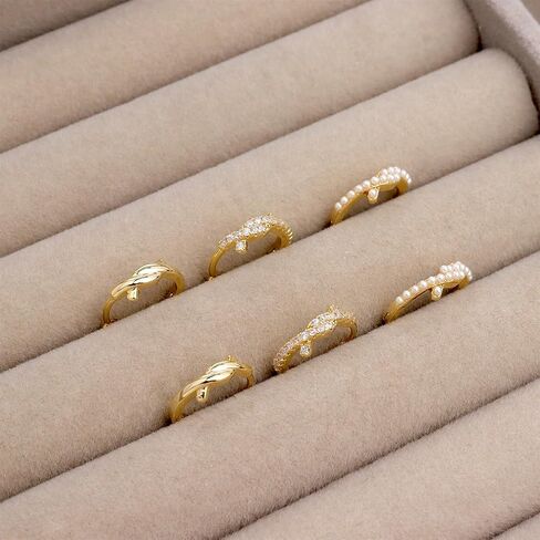 Sonateomber Gold Small Hoop أقراط تم تعيينها للنساء ، وشيك CZ Rhinestone Pearl Star Star Moon Leaf Stain stud stud stacks cartilage beach planet ering in Saudi Arabia