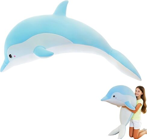 Dolphin Stuffed Animals Cuddle Pillow,43" Giant Stuffed Plush Animal Pillow Soft Marine Ocean Plush Dolphin Gifts for Every Age（Pink） in Saudi Arabia