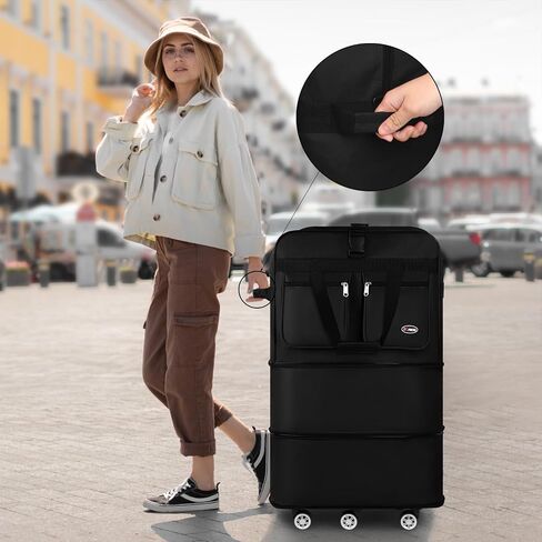 30'''36''40''''Rolling Duffle Bag مع عجلات ، حقيبة داكز قابلة للتوسيع للسفر للرجال للنساء ، قابلة للطي#40''black in Kuwait
