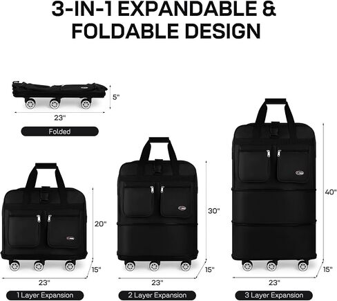 30'''36''40''''Rolling Duffle Bag مع عجلات ، حقيبة داكز قابلة للتوسيع للسفر للرجال للنساء ، قابلة للطي#40''black in Kuwait