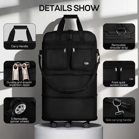 30'''36''40''''Rolling Duffle Bag مع عجلات ، حقيبة داكز قابلة للتوسيع للسفر للرجال للنساء ، قابلة للطي#40''black in Kuwait