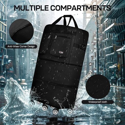 30'''36''40''''Rolling Duffle Bag مع عجلات ، حقيبة داكز قابلة للتوسيع للسفر للرجال للنساء ، قابلة للطي#40''black in Kuwait