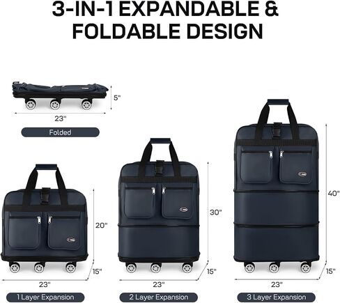 30'''36''40''''Rolling Duffle Bag مع عجلات ، حقيبة داكز قابلة للتوسيع للسفر للرجال للنساء ، قابلة للطي#40''black in Kuwait
