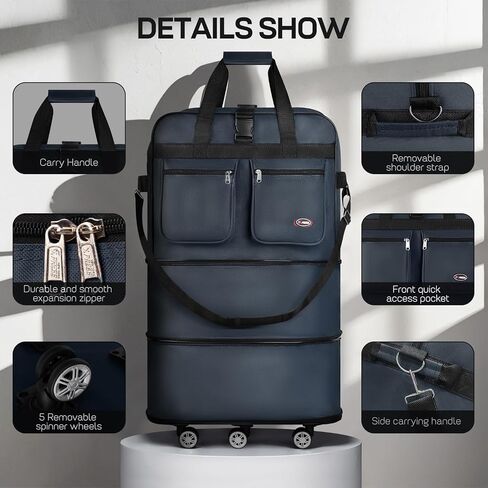 30'''36''40''''Rolling Duffle Bag مع عجلات ، حقيبة داكز قابلة للتوسيع للسفر للرجال للنساء ، قابلة للطي#40''black in Kuwait