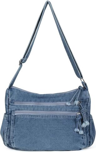 ALUSBELL Large Denim Tote Bag for Women Lightweight Denim Purses Jean Shoulder Bag Retro Crossbody Handbags in Saudi Arabia