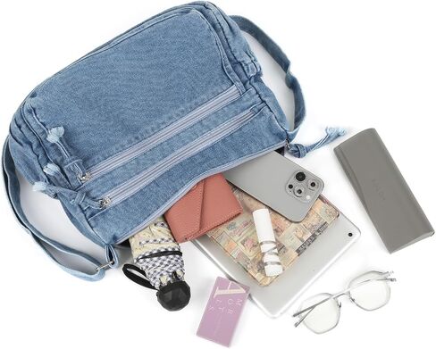 ALUSBELL Large Denim Tote Bag for Women Lightweight Denim Purses Jean Shoulder Bag Retro Crossbody Handbags in Saudi Arabia