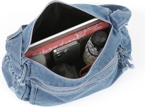 ALUSBELL Large Denim Tote Bag for Women Lightweight Denim Purses Jean Shoulder Bag Retro Crossbody Handbags in Saudi Arabia
