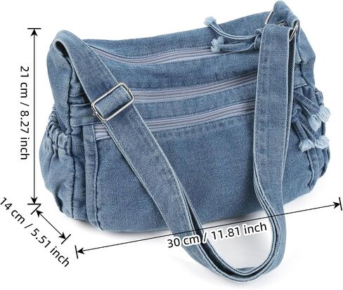 ALUSBELL Large Denim Tote Bag for Women Lightweight Denim Purses Jean Shoulder Bag Retro Crossbody Handbags in Saudi Arabia