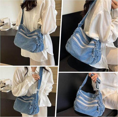 ALUSBELL Large Denim Tote Bag for Women Lightweight Denim Purses Jean Shoulder Bag Retro Crossbody Handbags in Saudi Arabia